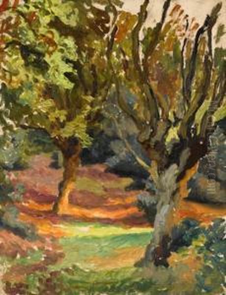 A Woodland Path-epping Forest Oil Painting by Roger Fry