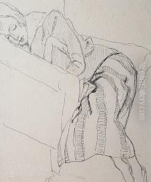 Woman Asleep In A Chair, Circa 1920 Oil Painting by Roger Fry