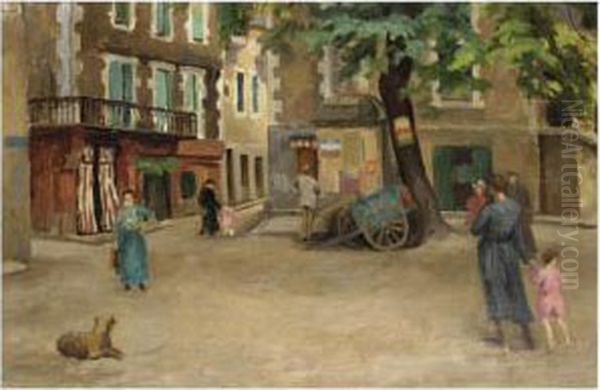 Town Square, South Of France Oil Painting by Roger Fry