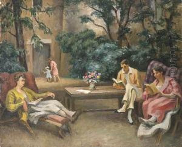 Reading On The Terrace At Venice Oil Painting by Roger Fry