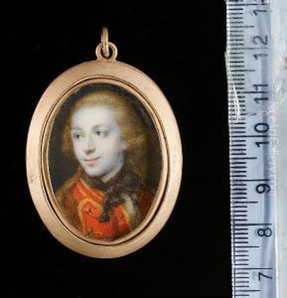 An Officer, Wearing Gold-trimmed
 Scarlet Coat With Epaulette And Loosely Tied Black Cravat Oil Painting by Thomas Frye