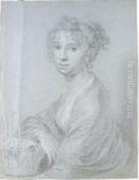 Portrait Of A Young Woman Holding A Basket Of Flowers Oil Painting by Friedrich Heinrich Fuger