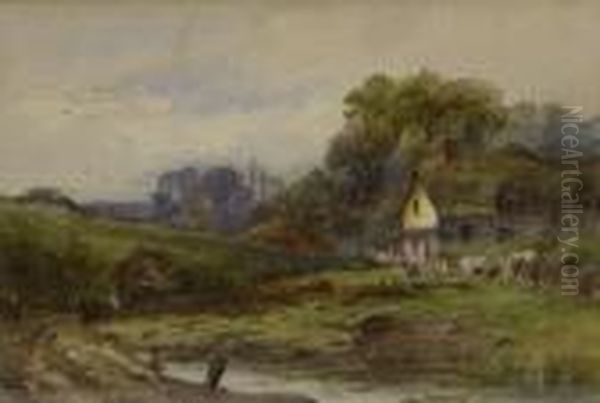 Country Cottage With Washing Line Oil Painting by John Fullwood