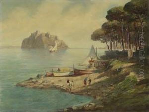 Blick Uber Eine Landzunge Zu Einer Insel Mit Castell Oil Painting by Vincenzo Funiciello