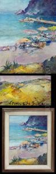 Reges Strandleben In Einer Bucht Von Ischia Oil Painting by Vincenzo Funiciello