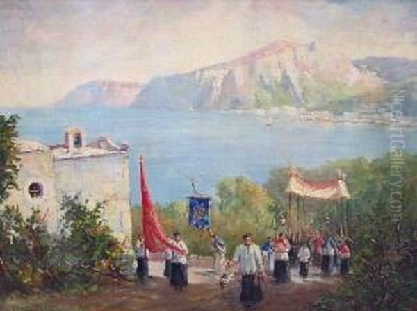 Prozessionszug Auf Capri Oil Painting by Vincenzo Funiciello