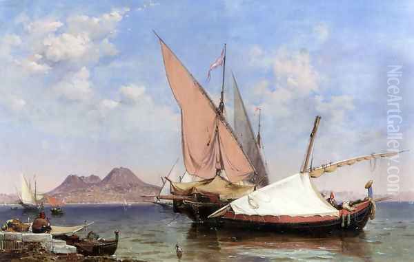Vesuvius, Catalan and Paranzella Oil Painting by Edward William Cooke