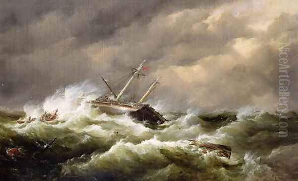 Rescue on the Goodwin Sands by the North Deal Lifeboat Oil Painting by Edward William Cooke