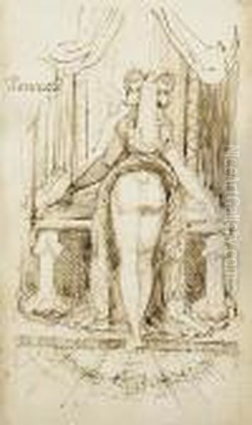 Callipyga: Mrs Fuseli With Her 
Skirts Lifted To Her Waist Standingbefore A Dressing Table With Phallic 
Supports Oil Painting by Johann Henry Fuseli