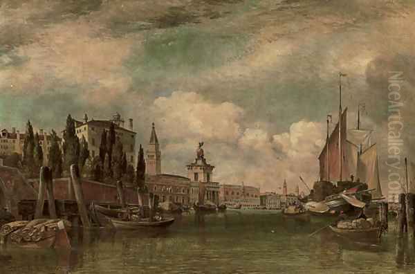 A view across the Canale della Giudecca towards Porto Franco and the Dogana, Venice Oil Painting by Edward William Cooke