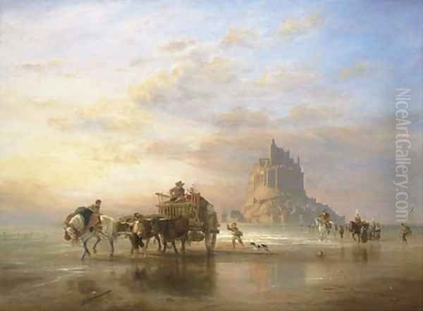 Mont St. Michel, Peasants returning to Pontorson on the Approach of the Tide Oil Painting by Edward William Cooke