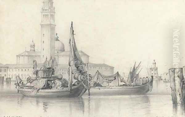 Fishing craft on the Lagoon, Venice, before San Giorgio Maggiore Oil Painting by Edward William Cooke