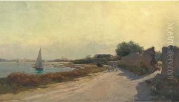 A Cart On An Estuary Track Oil Painting by Giuseppe Gabani