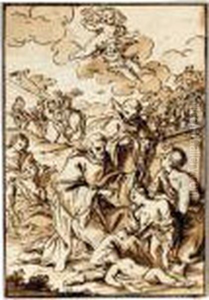 Un Francescano Che Assiste Gli Appestati Oil Painting by Anton Domenico Gabbiani