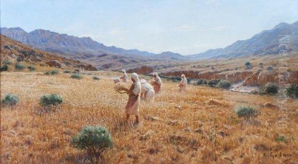 Les Moissons En Afrique Du Nord Oil Painting by Antoine Gadan