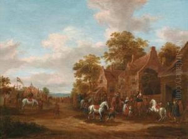 Strada Di Villaggio Con Figure Accessorie E Cavalli Oil Painting by Barent Gael