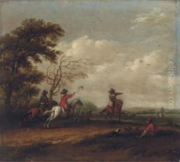 A Wooded Landscape With A Hawking Party Oil Painting by Barent Gael