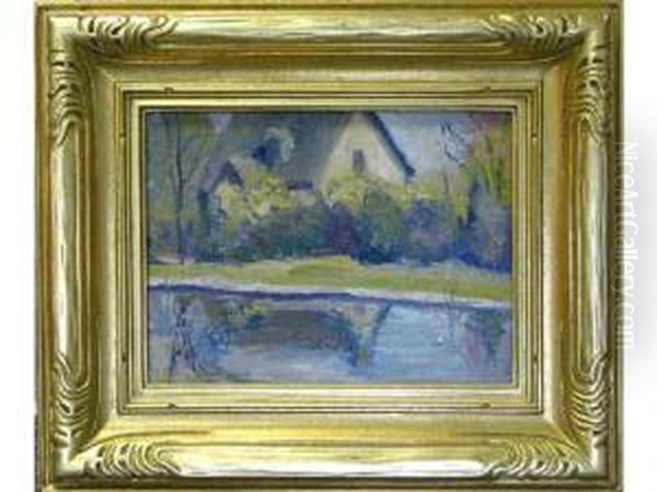 Rural Cottage With Pond Oil Painting by Carl Frederick Gaertner