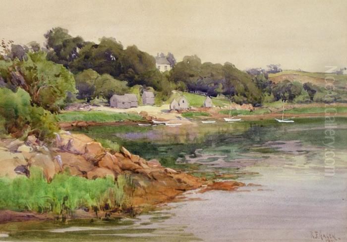 Cottages By A Bay Oil Painting by Robert Ford Gagen