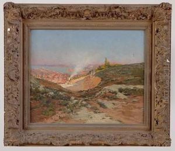 vue D'une Ville De La Cote D'azur Oil Painting by Gustave Gagliardini