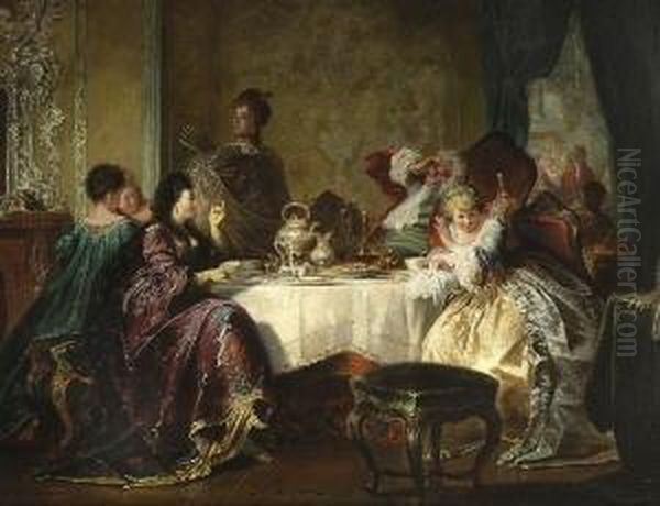 Heitere Rokokogesellschaft Am
 Teetisch. Oil Painting by Jacob Emmanuel Gaisser