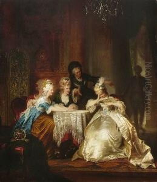 Uberraschung Beim
 Kartenspiel. Oil Painting by Jacob Emmanuel Gaisser