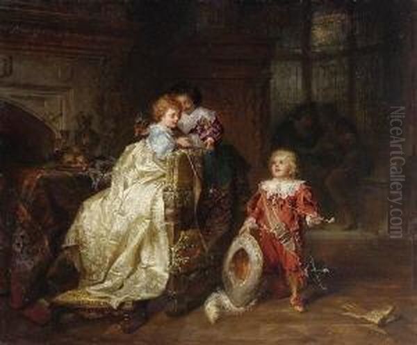 Spielende Kinder Im
 Salon. Oil Painting by Jacob Emmanuel Gaisser