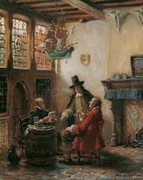 Altdeutsches Interieur Mit Drei
 Herren. Oil Painting by Max Gaisser