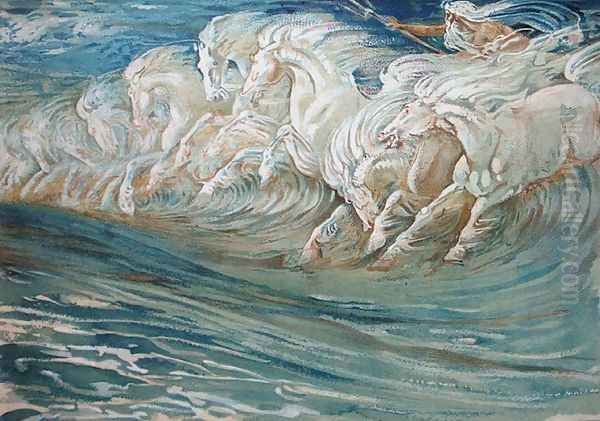 Neptune's Horses, illustration for The Greek Mythological Legend 1910 Oil Painting by Walter Crane