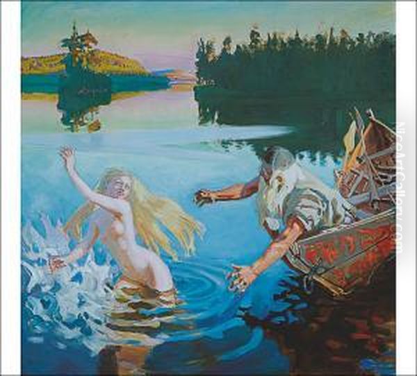 Aino Myth (aino And Vainamoinen) Oil Painting by Akseli Valdemar Gallen-Kallela