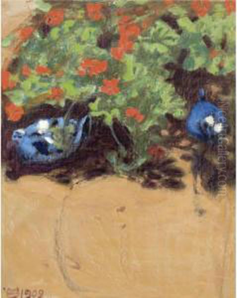 Maisema Afrikasta - Sinilinnut (landscape With Bluebirds) Oil Painting by Akseli Valdemar Gallen-Kallela