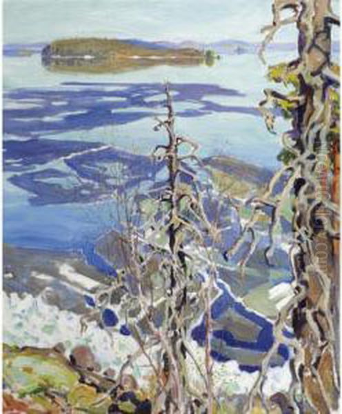 Jaiden Lahto Ruovesi (ice Breaking-up On Lake Ruovesi) Oil Painting by Akseli Valdemar Gallen-Kallela