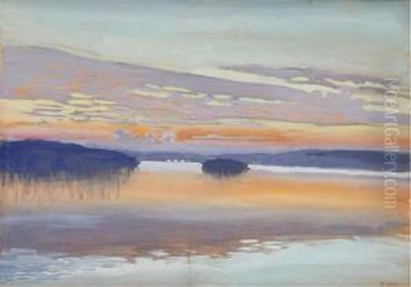 Sunset At Ruovesi Oil Painting by Akseli Valdemar Gallen-Kallela