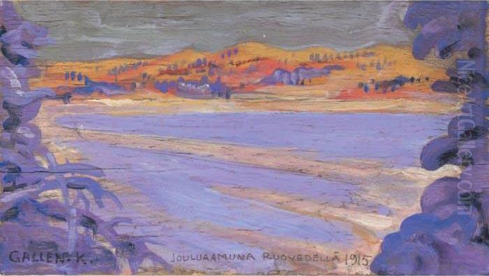Jouluaamuna Ruovedella (christmas Morning At Ruovesi) Oil Painting by Akseli Valdemar Gallen-Kallela