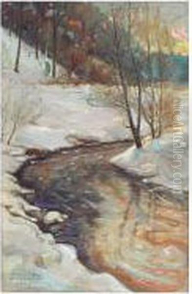 Talvinen Puro (winter Stream) Oil Painting by Akseli Valdemar Gallen-Kallela