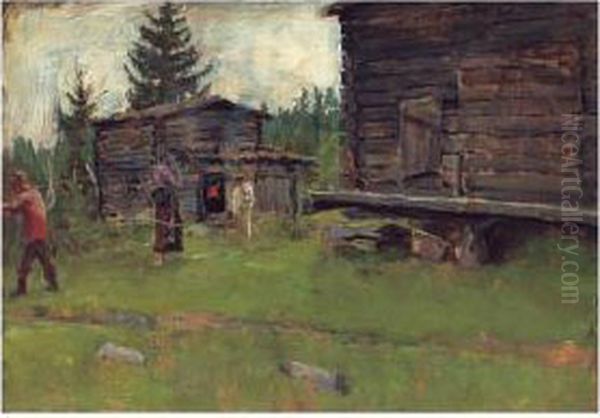 Tyosta Paluu (returning From Work) Oil Painting by Akseli Valdemar Gallen-Kallela