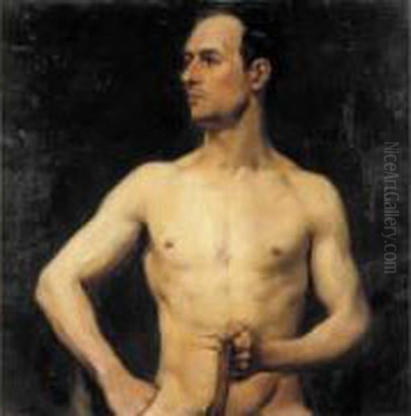 Cavalier Nu Tenant Une Rene De La Main Gauche Oil Painting by Akseli Valdemar Gallen-Kallela