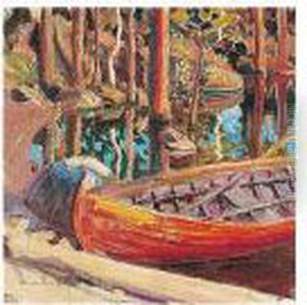 Vene Jarven Rannalla (beside The Lake) Oil Painting by Akseli Valdemar Gallen-Kallela