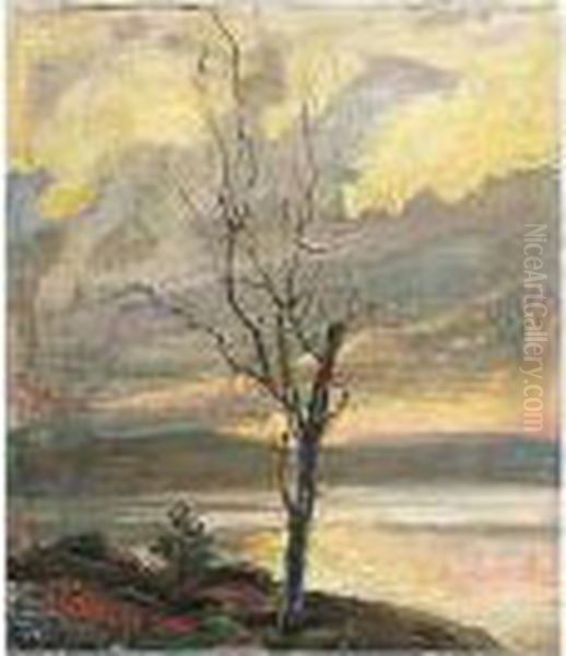 Jarvimaisema (a Lake Landscape) Oil Painting by Akseli Valdemar Gallen-Kallela