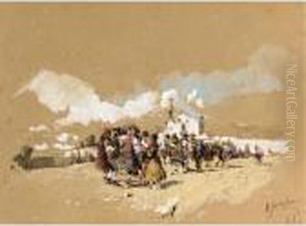 Feria Popular (spanish Fair) Oil Painting by Baldomero Galofre Y Gimenez