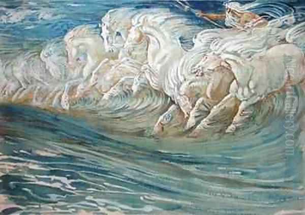 Neptunes Horses 2 Oil Painting by Walter Crane