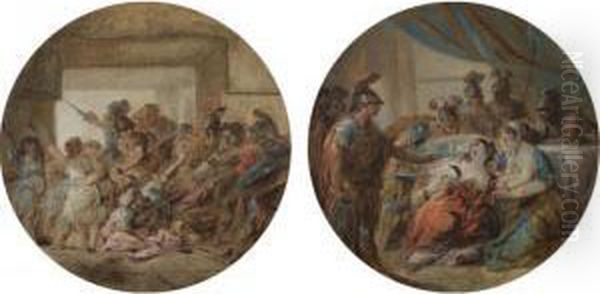 The Death Of Caligula; The Death Of Messalina Oil Painting by Jacques Gamelin