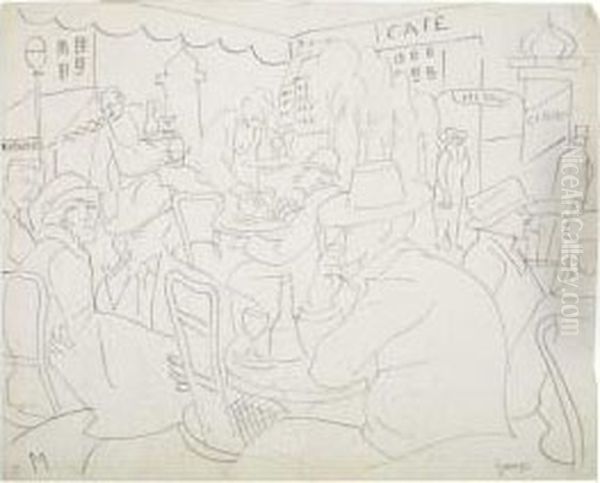 Paris Cafe Oil Painting by Emil Ganso