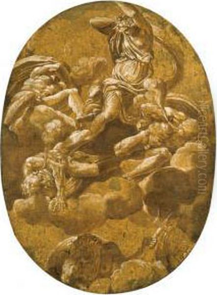 Juno Unloosing The Winds, With Neptune And A Vessel Below
With Inscription 'garbiari Ecole De Bologne' On The Mount
Black Chalk Oil Painting by Lorenzo Garbieri Il Nepote