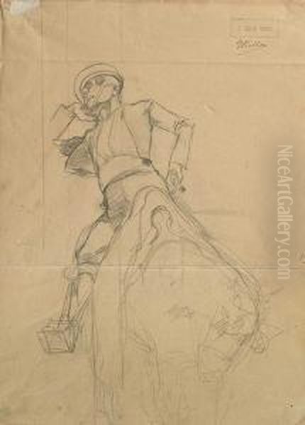 Boceto Para Pelando La Pava Oil Painting by Jose Garcia Ramos