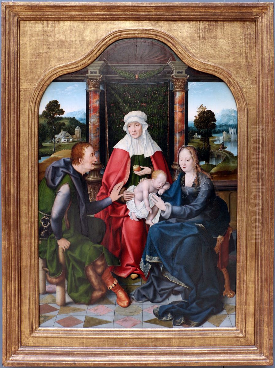 St Anne with the Virgin and Child and St Joachim Oil Painting by Joos Van Cleve