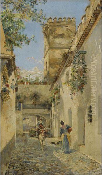 Callejon Del Agua, Sevilla (a Sevillian Alley) Oil Painting by Manuel Garcia y Rodriguez