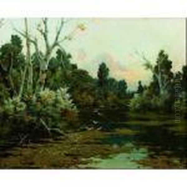 Paisaje Con Rio Y Gaviotas Oil Painting by Manuel Garcia y Rodriguez