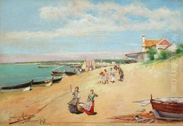 Playa De Sanlucar.
 Oleo Sobre Lienzo Adherido A Ta Oil Painting by Manuel Garcia y Rodriguez