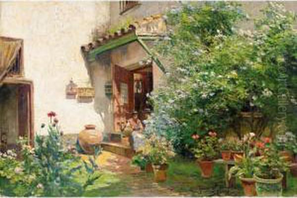 En El Patio (in The Courtyard) Oil Painting by Manuel Garcia y Rodriguez